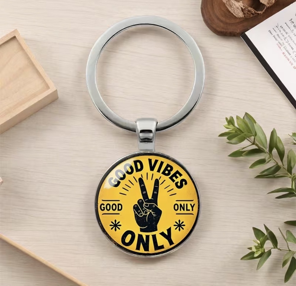 3/$25 Good Vibes Only Peace Stainless Steel Keychain NEW